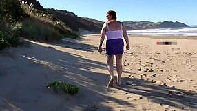 Trashy kiwi milf struts beach in see-through clothes craving public creampie pounding trailer