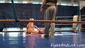 two european dykes start wrestling on the floor then finger and lick shaved pussies hard