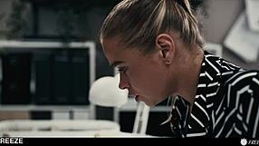 whoa, slutty blonde's dream interview turns into boss freezing time for deep pussy creampie!