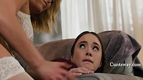Busty nanny Ryan Keely spanks and seduces bratty teen Hazel Moore into lesbian squirting submission