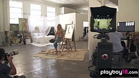 Petite American Blondie Rachel Harris Bares Big Natural Tits and Trimmed Pussy