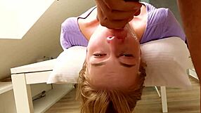 Sexy Blonde Teen Face Fucked Upside Down Hardcore Closeup