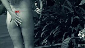 aubrey adams chokes on deepthroat blowjob while milf gets fucked hard in backyard as peeping tom spies