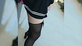 Pounding dildo hard outside neighbor's house