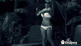 aubrey adams chokes on deepthroat blowjob while milf gets fucked hard in backyard as peeping tom spies