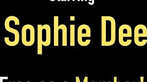 sophie dee spreads juicy big tits and rubs huge dildo on pussy lips and clit in lingerie