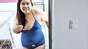 Horny Amateur Neighbor Prostitute Gives Free Outdoor Balcony Blowjob and Cum Swallow