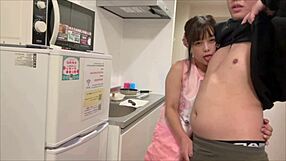 cohabiting couple's sex! naked apron gf can't hold back kitchen creampie fuck!!