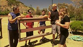 Eva Angelina deepthroats thick dick then fucks outdoors in fishnets