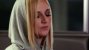 Petite lesbian teens finger and eat juicy pussies close up