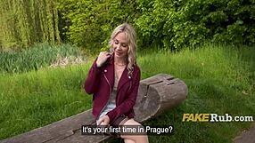 pretty finnish blonde flashes then pussy fucks me outdoor public