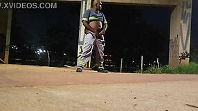 Street Masturbation in Uniform by Dark Skinned Woman