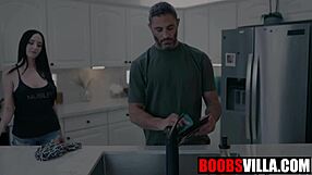 violet's countertop tease turns into wild hardcore fuck and titty cumshot with damon dice