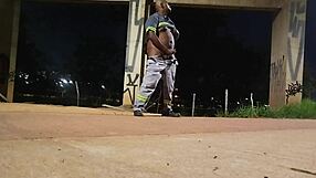 Street Masturbation in Uniform by Dark Skinned Woman