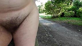 Hairy Mature's Naughty Nude Stroll in Crowded Public Park