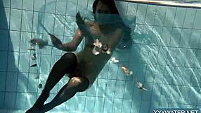 Hot hungarian teen petra spreads tight shaved pussy underwater poolside!