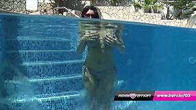 Poolside Babe Strips Revealing Massive Tits and Shaved Pussy – Leah's Wet Tease Awaits