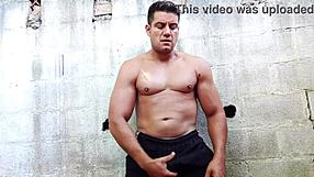 brazilian bear yuri gaucho's muscular body flexes during huge handjob cumshot