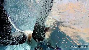 Hot hungarian teen petra spreads tight shaved pussy underwater poolside!