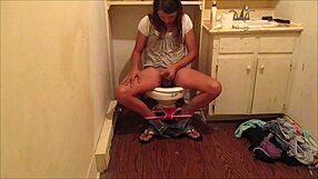 Teen Amateur Cums Hard Fingering Small Tits in Friend's Hidden Bathroom