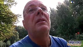 beautiful teen 18+ bent over in boots deepthroats grandpa's cock outside doggystyle