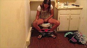 Teen Amateur Cums Hard Fingering Small Tits in Friend's Hidden Bathroom