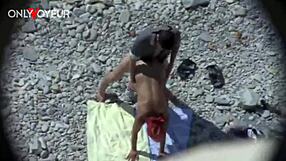 Damn! Curvy beach milf blows guy then takes doggy pounding public!