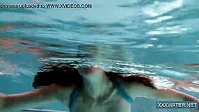 Hot hungarian teen petra spreads tight shaved pussy underwater poolside!