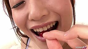 her eyes lit up swallowing that full Japanese cum load uncensored