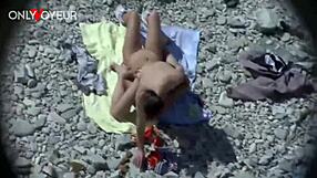 Damn! Curvy beach milf blows guy then takes doggy pounding public!