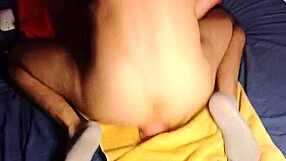 Amateur solo anal dildo ride stretches huge asshole wide