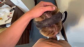 punished fuck doll deepthroats cock in garage stockings