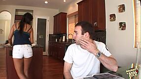whoa this dark latina maid deepthroats boss cock then rides for cumshot on natural tits