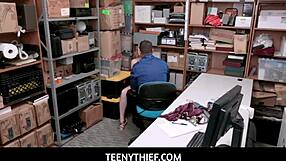 Emily Right Shoplifting Teen Pussy Pounded Hard by LP Officer in Office