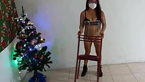 christmas latina stepmom dances sexy in lingerie showing delicious vagina