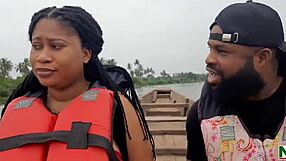 ebony babe takes big black cock doggystyle across the river passionately