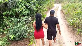 ebony babe takes big black cock doggystyle across the river passionately