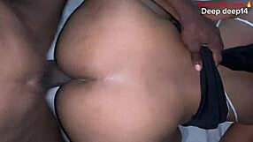 Chubby ebony roommate's fat pussy craves fucking machine over dick