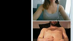 cute brunette teen flashes boobs on webcam and strokes stranger's cock to cum