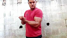 brazilian bear yuri gaucho's muscular body flexes during huge handjob cumshot