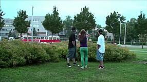 Yo, check Alexis Crystal's public car gangbang with two studs