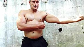 brazilian bear yuri gaucho's muscular body flexes during huge handjob cumshot