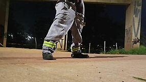 Street Masturbation in Uniform by Dark Skinned Woman