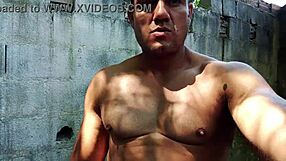 brazilian bear yuri gaucho's muscular body flexes during huge handjob cumshot