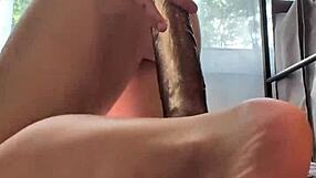 amateur asian hits four orgasms with giant dildo anal. tight asshole riding vibrator panty tease