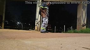 Street Masturbation in Uniform by Dark Skinned Woman