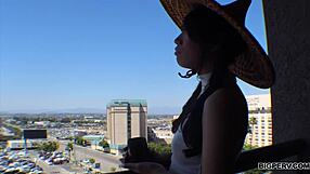 Wuhan Whore Salee Lee Grinds Hitachi Wand on Shaved Pussy in Lingerie Heels