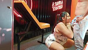 colombian bbw bride gives juicy gym blowjob swallowing during yoga workout