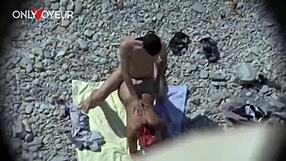 Damn! Curvy beach milf blows guy then takes doggy pounding public!