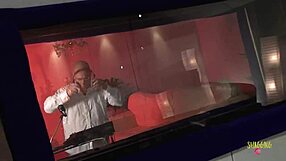 gorgeous brunette's lingerie ripped off for old men's threesome pussy pounding